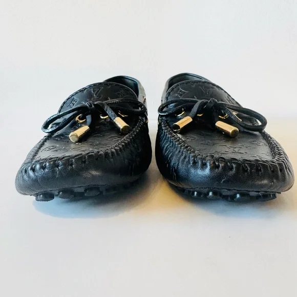 NWOT Louis Vuitton Black Monogram Loafers with Gold Accents - Picture 4 of 16